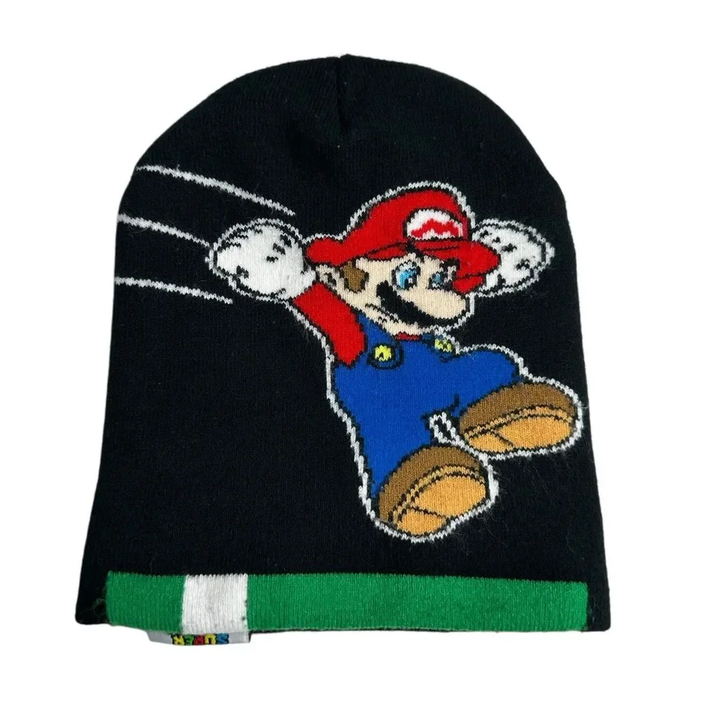 Super Mario Embroidered Black Knit‎ Beanie Hat One Size Nintendo 2017